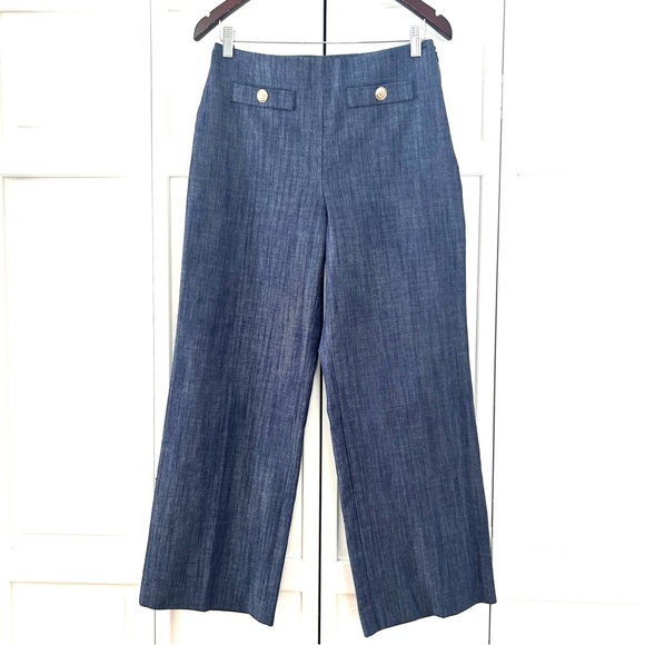 LOFT Button Trim Wide Leg trousers in Refined Denim 4P - Picture 2 of 15